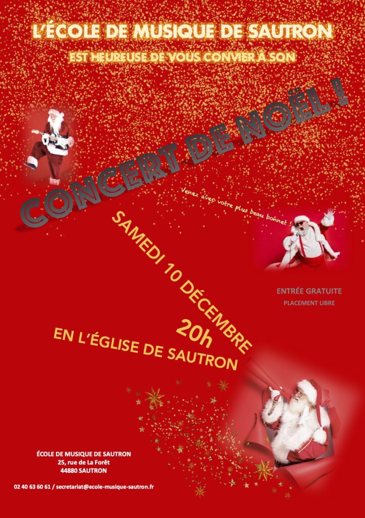 Affiche d'annonce du concert de Noël, prévu samedi 10 décembre 2022 à 20h à l'église de Sautron