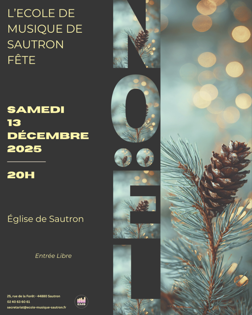 Affiche du concert de Noël de l'école de musique, à l'église de Sautron, le 13/12/2025 à 20h