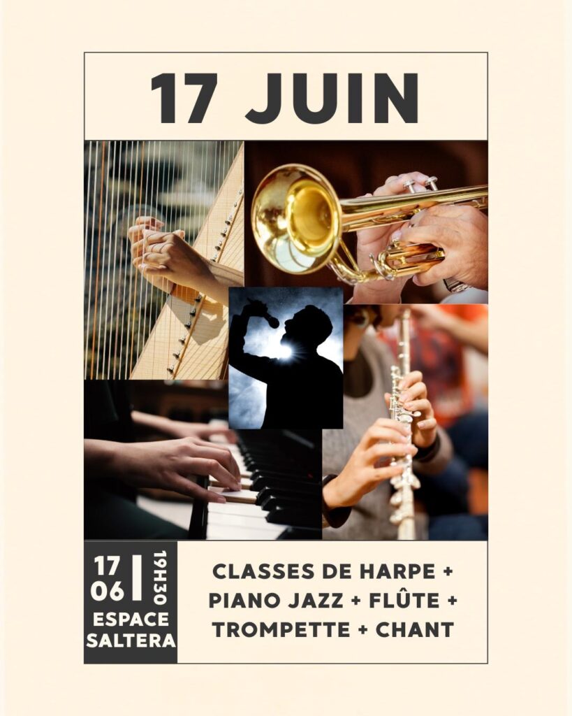 Estivales musicales : classes de harpe, piano jazz, flûte, trompette, le 17 juin 2026 à 19h30, espace Saltera
