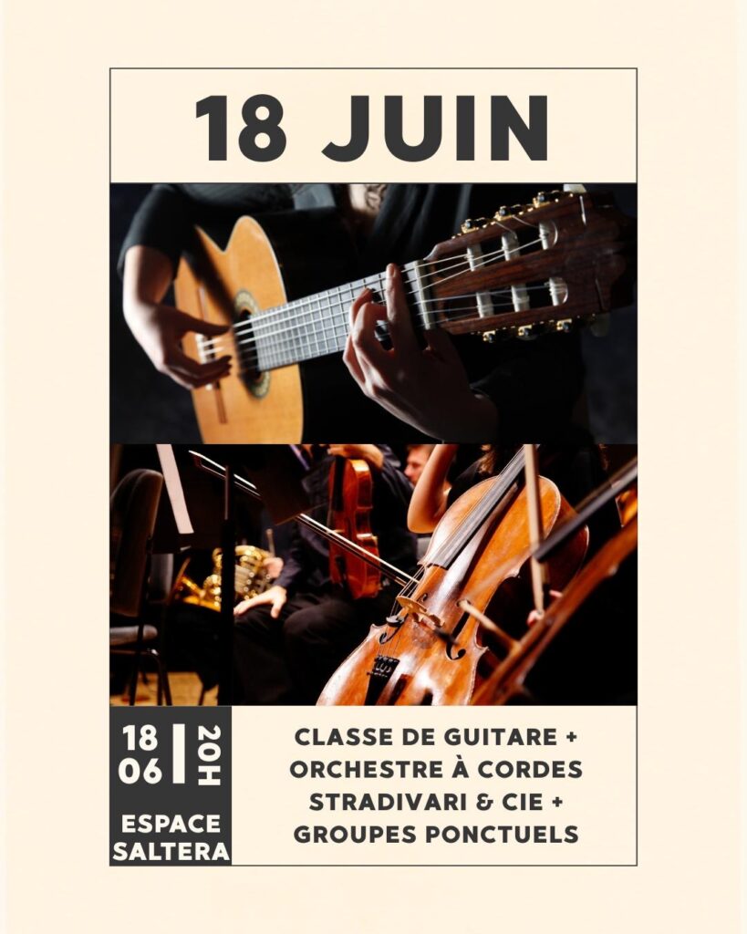 Estivales musicales : classes de guitare et ensemble à cordes Stradivari, groupes ponctuels, le 18 juin 2026 à 20h, espace Saltera