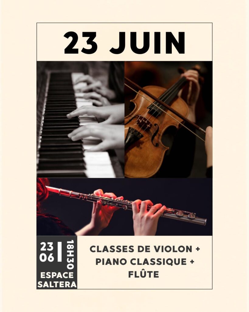 Estivales musicales : classes de violon, piano classique, flûte, le 23 juin 2026 à 18h30, espace Saltera