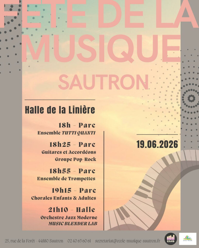 annonce de la fête de la musique, le 19/06/2026 à la Hall de la Linière à Sautron